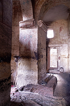 Semi monolithic, rock hewn architecture, Gannata Mariam Christian church, Wollo region, Ethiopia, Africa