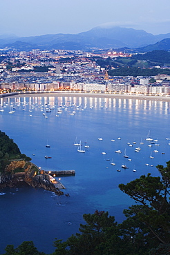 San Sebastian Bay at night, Basque Country, Euskadi, Spain, Europe