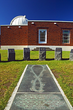 An eliptical sun dial at Carter Observatory and Planetarium on Mount Victoria in the Botanic Gardens, commemorating the arrival of John Plimmer in Wellington in 1841, Wellington, North Island, New Zealand, Pacific