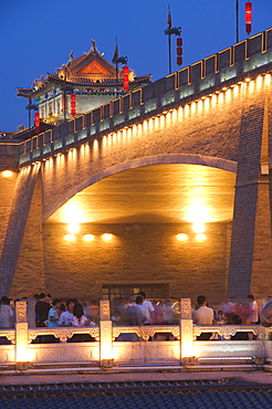 The City Wall and fortified watch tower built during the first reign of Hongwu the first emperor of the Ming dynasty, Xian City, Shaanxi Province, China, Asia