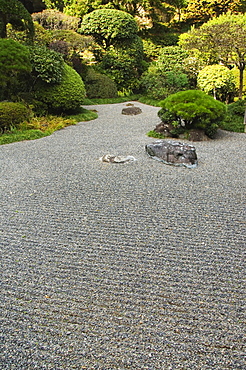 A dry stone garden in Hokoku-ji Temple, founded in 1334 by grandfather of Ashikaga Takauji the first Ashikaga Shogun, Kamakura City, Kanagawa Prefecture, Honshu Island, Japan, Asia