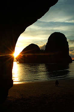 Cave, sunset, Rai Leigh Beach, Krabi, Thailand, Southeast Asia, Asia