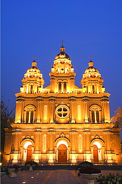 St Josephs Church (the East Church) built in 1655 during the reign of Shunzhi illuminated on Wanfujing Shopping Street, Beijing, China, Asia