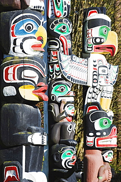 First Nation totem poles in Stanley Park, Vancouver, British Columbia, Canada, North America