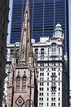 Episcopal syle Trinity Church, Gothic revival built in 1846, Wall Street, Manhattan, New York City, New York, United States of America, North America