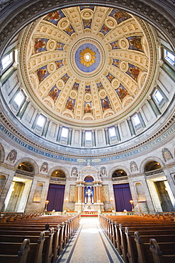 Painted domed ceiling inside Frederikskirken Church (Marmorkirken), Copenhagen, Denmark, Scandinavia, Europe