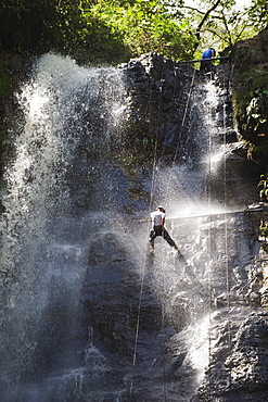 Rappelling on Juan Curi waterfall, adventure sports capital of Colombia, San Gil, Colombia, South America