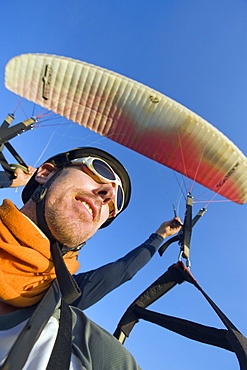 Tourist paragliding in San Gil, adventure sports capital of Colombia, San Gil, Colombia, South America