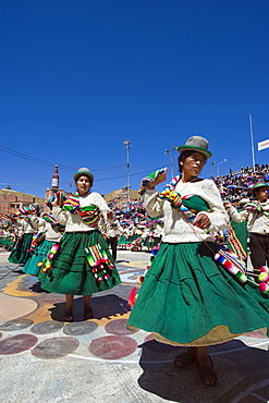 Women dancing at Anata Andina harvest festival, Carnival, Oruro, Bolivia, South America