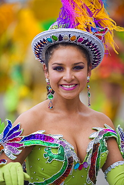 Woman in parade at Oruro Carnival, Oruro, Bolivia, South America