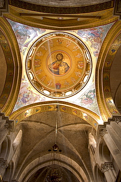 Ceiling painting of Jesus Christ, Church of the Holy Sepulchre, Old Walled City, Jerusalem, Israel, Middle East