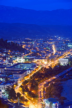 Night view of Berat, UNESCO World Heritage Site, Albania, Europe 