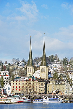 Hofkirche church on Lake Lucerne, Lucerne, Switzerland, Europe