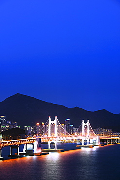 City skyline and Gwangang bridge, Busan, South Korea, Asia