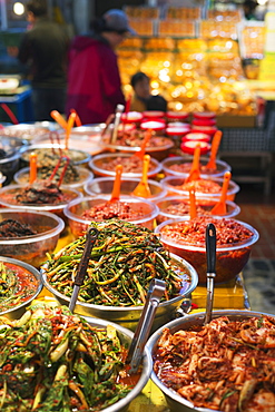 Kimchi pickled vegetables, Dongmun traditional market, Jeju Island, South Korea, Asia