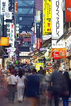 Neon lit streets of Myeong-dong, Seoul, South Korea, Asia