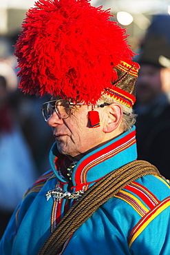 Ethnic Sami people at winter festival, Jokkmokk, Lapland, Arctic Circle, Sweden, Scandinavia, Europe