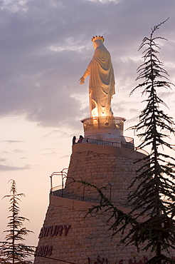 Mountain top Basilica of Our Lady of Lebanon in the evening, Jounieh, near Beirut, Lebanon, Middle East