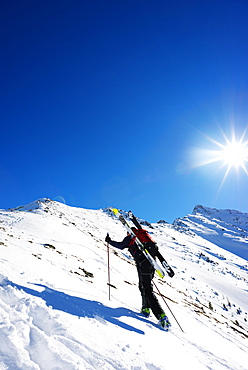 Ski touring near Martigny at Col de la Forclaz, Valais, Swiss Alps, Switzerland, Europe