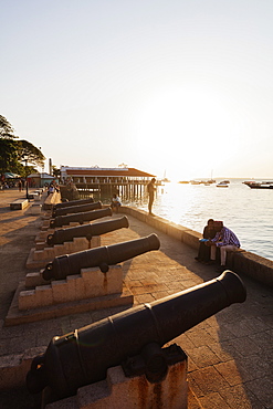 Cannon on the waterfront, Stone Town, Island of Zanzibar, Tanzania, East Africa, Africa