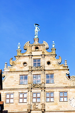 Ornate building facade, Nuremberg (Nurnberg), Franconia, Bavaria, Germany, Europe