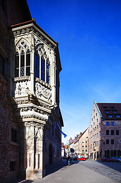 Balcony window, Nuremberg (Nurnberg), Franconia, Bavaria, Germany, Europe