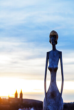 Modern art installations at the Bastion, bronze Guardian Strazkyne, Prague, Czech Republic, Europe