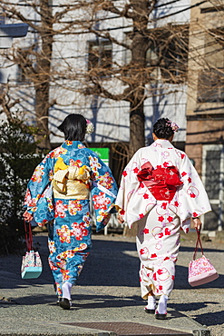 Women wearing kimono, Sensoji Temple, Asakusa, Tokyo, Japan, Asia