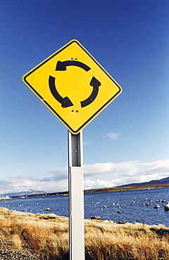 Road sign, Puerto Natales, Chile, South America