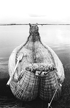 Reed boats on Lake Titicaca, Peru, South America