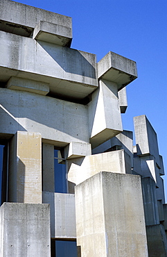 Detail ofthe exterior of the Kirche zur Heligsten Dreifaltigkeit (Wotruba Church), by Fritz Wotruba, 1976, Hietzing, Vienna, Austria, Europe