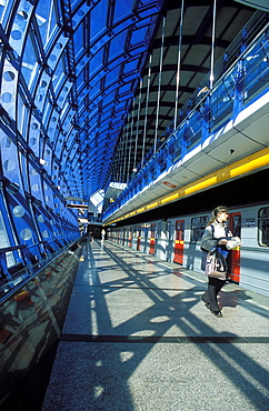 Interior of modern Cermy Most metro station, Prague, Czech Republic, Europe