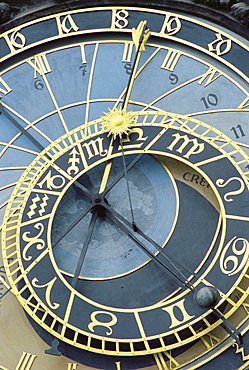 Detail of Old Town Clock on Town Hall at Old Town Square, Stare Mesto, Prague, UNESCO World Heritage Site, Czech Republic, Europe