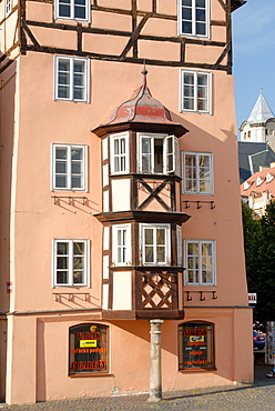 One of the Gothic Spalicek buildings which are part of the Spalicek complex at Kral Jiri z Podebrad Square in town of Cheb, Karlovarsky Region, West Bohemia, Czech Republic, Europe