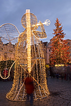 Christmas market decorations at Staromestske (Old Town Square), Stare Mesto, UNESCO World Heritage Site, Prague, Czech Republic, Europe