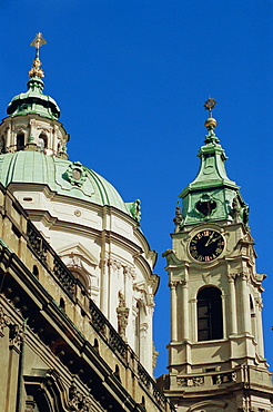 Cupola and tower of the Baroque St. Nicholas Church, Mala Strana, Prague, Czech Republic, Europe