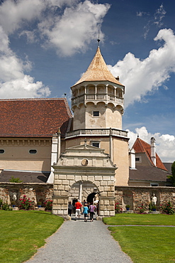 Tower and gate at courtyard of Renaissance Rosenburg Castle, Rosenburg, Niederosterreich, Austria, Europe