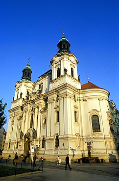 Exterior of Baroque St. Nicholas Church, Old Town Square, Stare Mesto, Prague, UNESCO World Heritage Site, Czech Republic, Europe