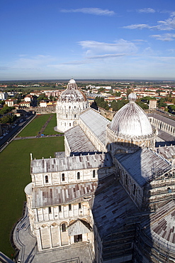 View from the Leaning Tower of Pisa over the Duomo, UNESCO World Heritage Site, Pisa, Tuscany, Italy, Europe 