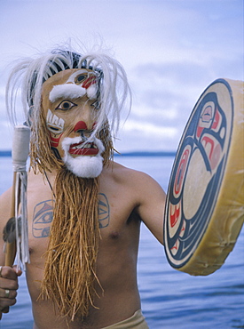 Shaman mask, Queen Charlotte Islands, British Columbia (B.C.), Canada, North America