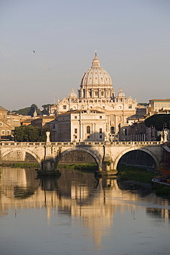 St. Peters dome and the Tiber River, Rome, Lazio, Italy, Europe