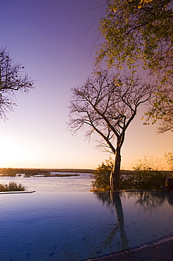 The River Club lodge, sunset on Zambesi River, Zambia, Africa