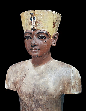 Dummy head of the young king, made from stuccoed and painted wood, from the tomb of the pharaoh Tutankhamun, discovered in the Valley of the Kings, Thebes, Egypt, North Africa, Africa