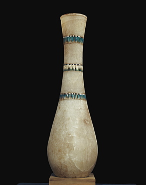 Alabaster vase inlaid with floral garlands, from the tomb of the pharaoh Tutankhamun, discovered in the Valley of the Kings, Thebes, Egypt, North Africa, Africa