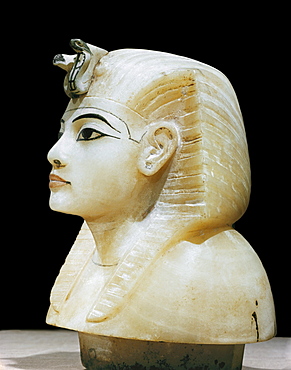 Stopper in the form of the king's head from one of the four canopic urns, from the tomb of the pharaoh Tutankhamun, discovered in the Valley of the Kings, Thebes, Egypt, North Africa, Africa