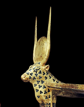 Head of a funerary couch in the form of a sacred cow, from the tomb of the pharaoh Tutankhamun, discovered in the Valley of the Kings, Thebes, Egypt, North Africa, Africa