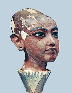 Head of the child king emerging from a lotus flower, found at the entrance to the tomb of Tutankhamun, discovered in the Valley of the Kings, Thebes, Egypt, North Africa, Africa