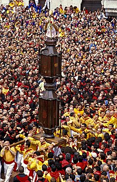 Crowd in Piazza del Comune, La Corsa dei Ceri feast on 15th of May, Gubbio, Umbria, Italy