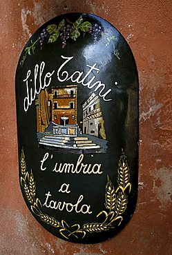 Lillo Tatini's tavern, nameplate, Panicale, Solomeo, Umbria, Italy