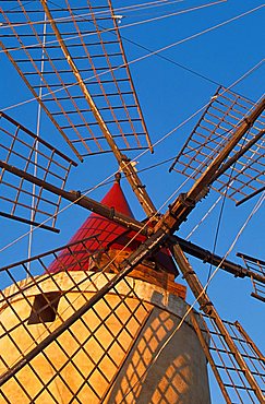 Windmill in the saltworks, Marsala, Sicily, Italy